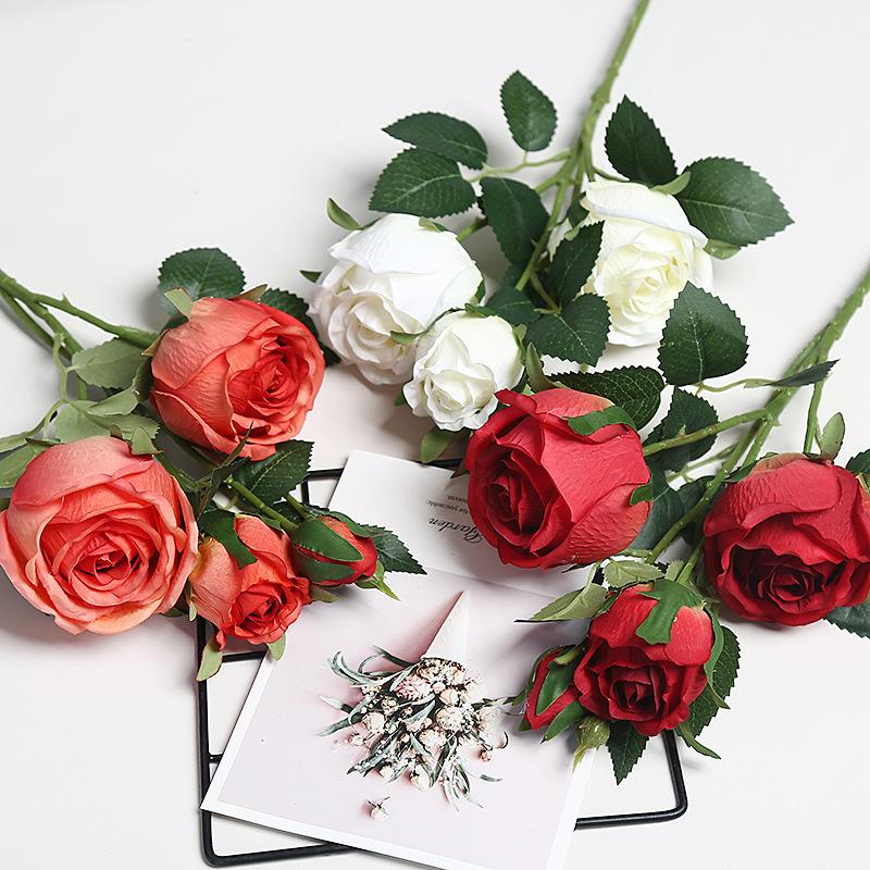 4 Head Simulated Roses Birthday Valentine's Day Wedding Home Fake Bouquet Silk Flower Decoration Floral Arrangement Flower Wall
