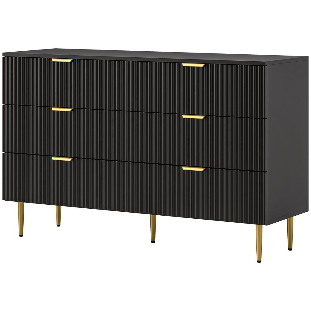 Moderna 6-Drawer Dresser with Golden Handles, 120x40x76.5cm, Black