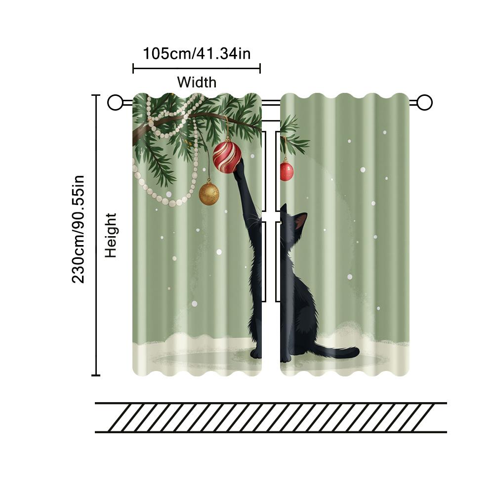 2 Pcs, Filtering Curtains (excluding Rods, Non-movable, Without Batteries) Black Cat for Use In Bedrooms and Living Rooms
