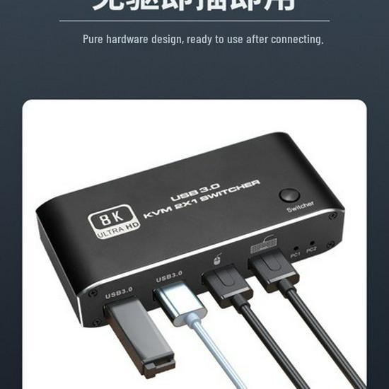 8K HDMI 2.1 KVM Switch: 2x1 USB3.0, Hotkey, Mouse & Keyboard Support