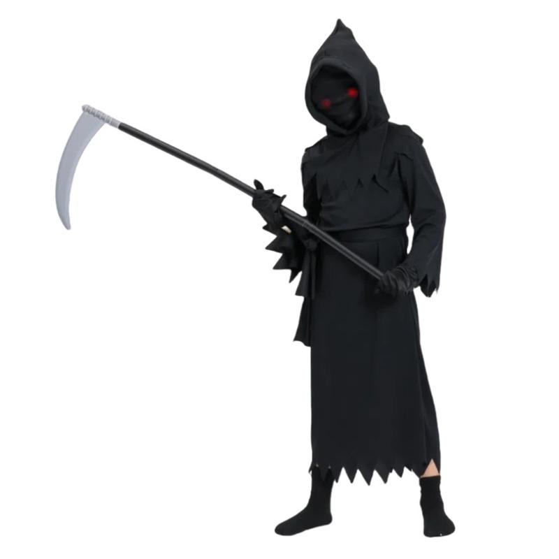 Costume da Morte di Halloween per Bambino Ragazzo Ragazza, Include Veste, Falce, Maschera, Guanto