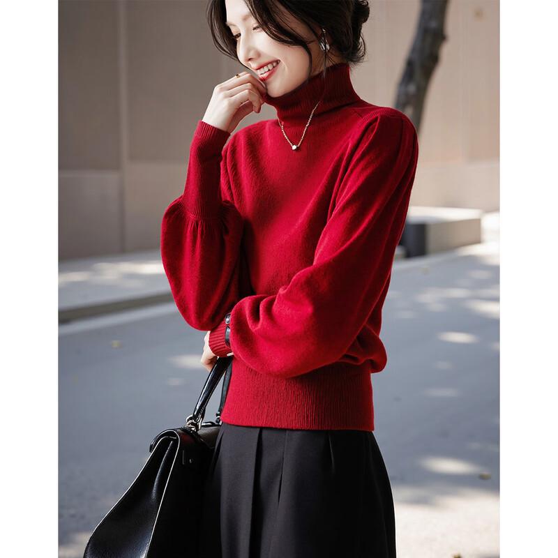 Demana Women's Merino Wool High-Neck Long Sleeve Sweater