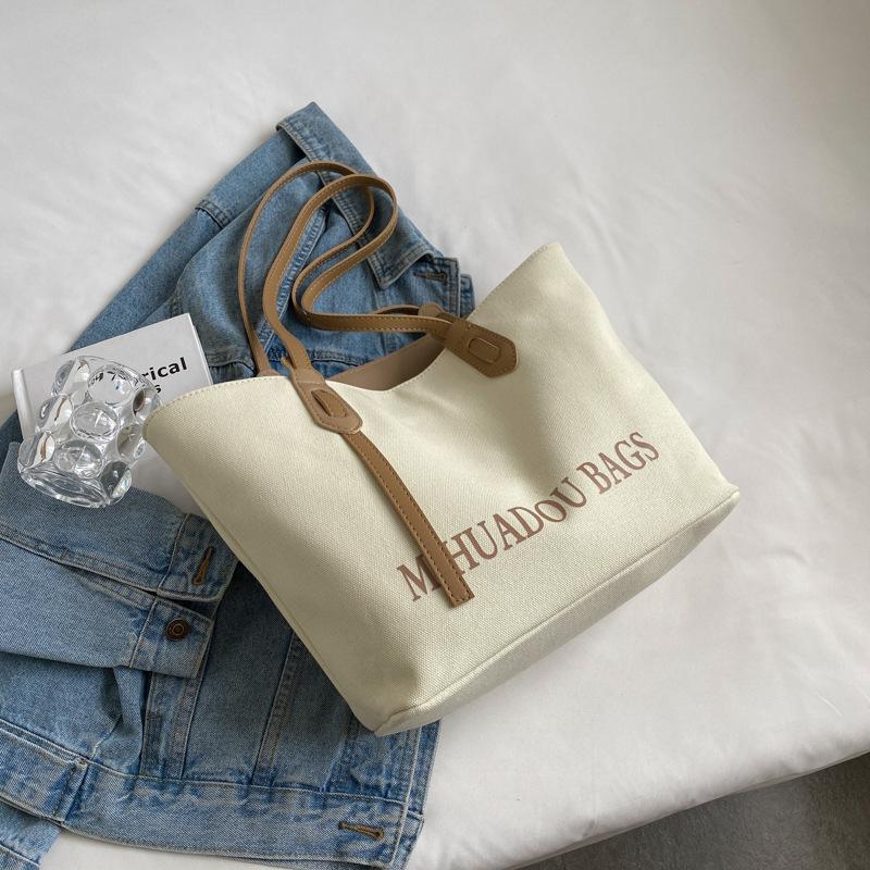 

Холщовая сумка большой вместимости женская 2025 новая летняя повседневная сумка через плечо для студентов колледжа, сумка для поездок на работу, сумка-тоут хаки