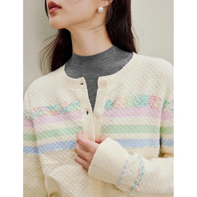 Inman Women's Gentle Style Striped Silver Thread Knit Cardigan