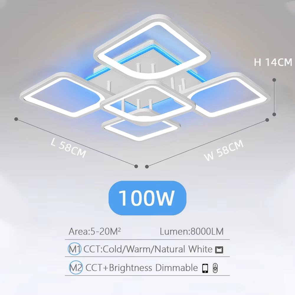 

Современная светодиодная люстра для гостиной, спальни отеля, простая лампа для украшения дома, квадратный потолочный светильник, глянцевая люстра APP with RC Dimmable