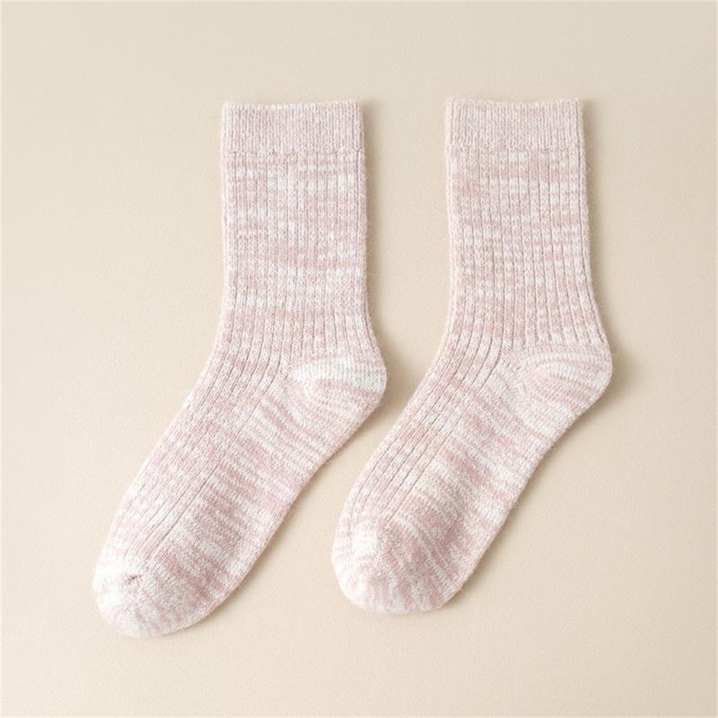 Women Casual Faux Wool Ribbed Knit Crew Socks Winter Thermal Warm Thickened Middle Tube Socks Home Slipper Socks Hosiery