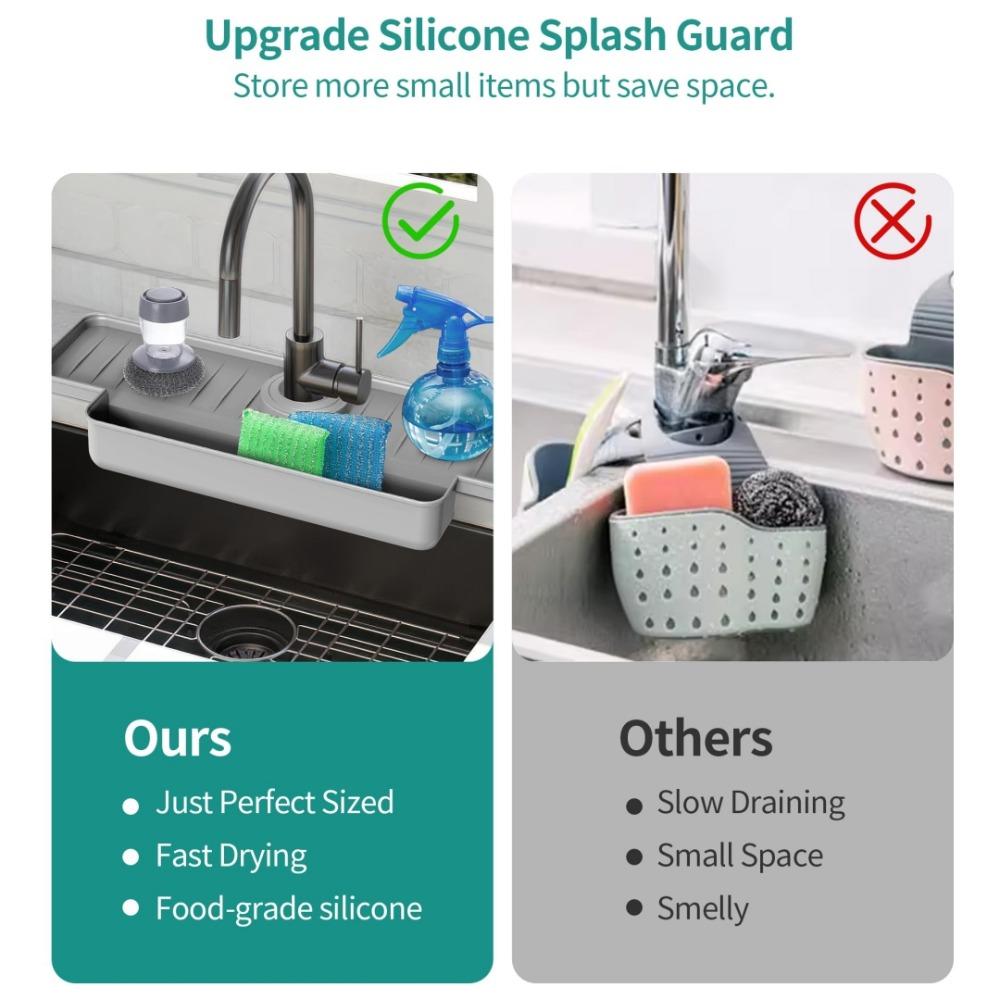 Thicken Silicone Splash Guard Behind Faucet Water Catcher Tray Sponge Holders  Home Gadgets