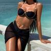 Europäischer und Amerikanischer Heißverkauf Neuer Geteilter Unifarbener Bikini Badeanzug Netz-Wickelrock Kette Metallschließe Design Ist Einfach