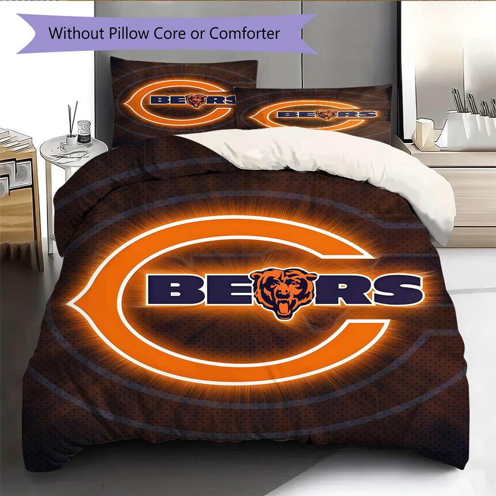 Chicago Bears Pattern Bedding Quilt Set  Home Decoration  Gift (1 * duvet cover + 2 * pillowcase  without core)