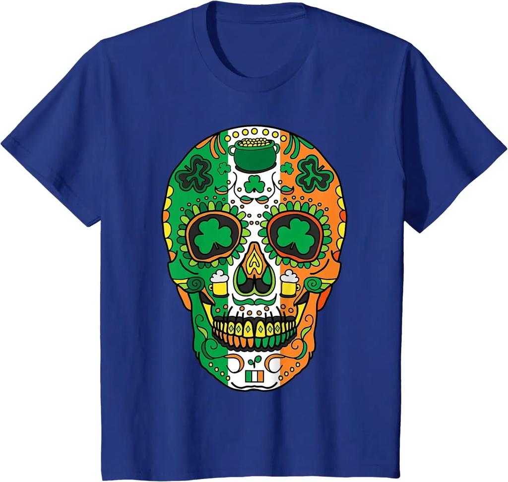 Irská trička s cukrovou lebkou na Den svatého Patrika Novinky 2023 Pánské tričko Nadměrné tričko Bavlna Denní Čtyřsezónní trička