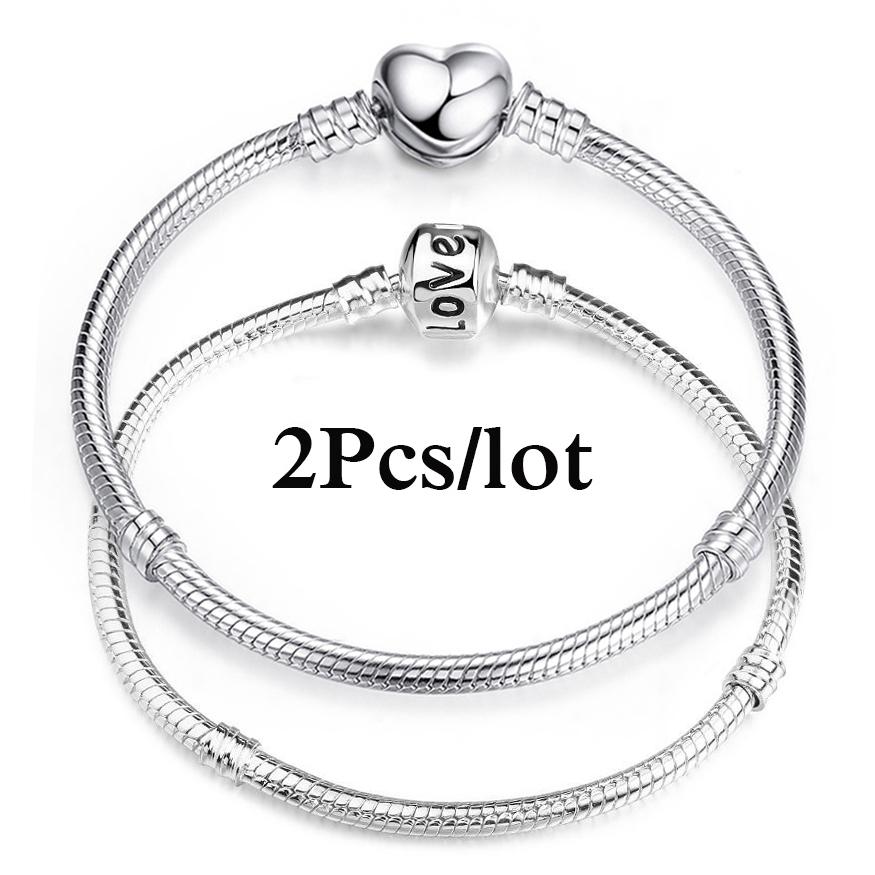 2 Stück/Los Sonderangebot 3mm Silberfarbene Schlangenkette Charm-Armband Für Damen Herren Passend für DIY-Armbänder Schmuck Geschenk
