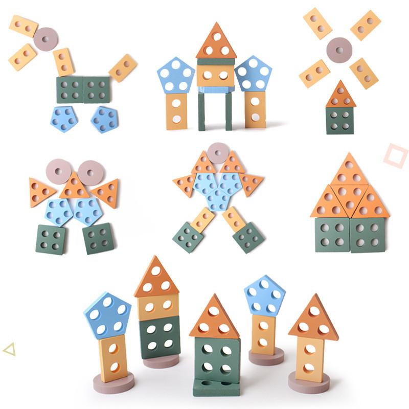 Shape Wooden Geometric Educational Building Blocks Kids Toys With Colors Morandi