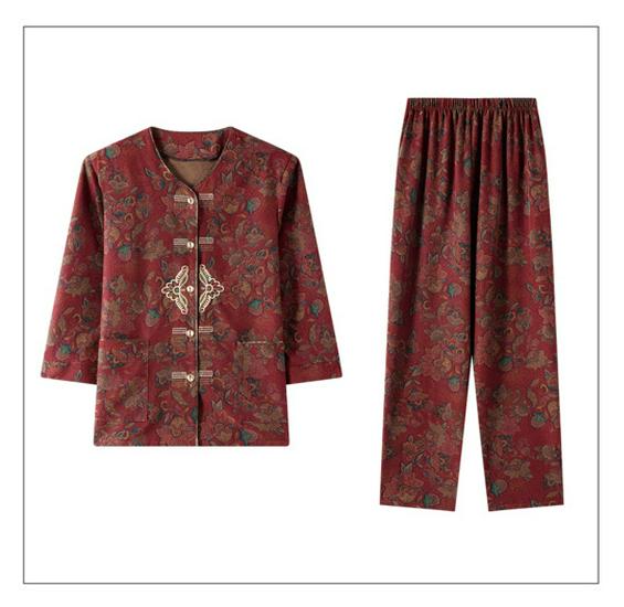 Grandma Style Summer Cardigan Set: Round Neck Two-Piece Outfit for Elderly Women (Ages 70-80)