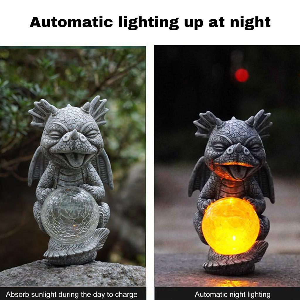 Solarbetriebene Mondlampe, Gartendekoration für den Außenbereich, Kunsthandwerkliche Harz-Drachenskulptur-Ornament