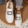 Fashion Rhinestone Mesh Knitted Loafers for Women Mesh Breathable Slip-On Casual Flats Woman 2025 Autumn Soft Sole Walking Shoes Ladies