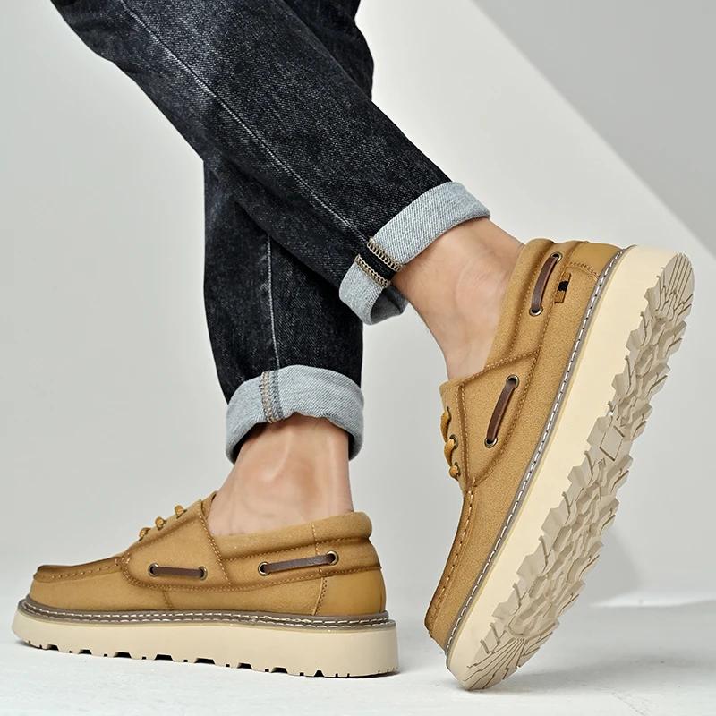 Fashion Men Casual Shoes Handmade Leather Work Shoes Male Lace-up Flats Sneakers Platform Comfortable Outdoor Business Walking Shoes