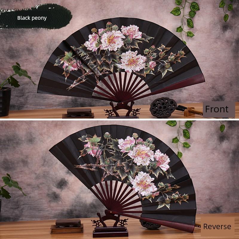 10inch Ancient-Style Folding Fan, Chinese Style Men's Model, Silk Cloth Folding Fan, Summer Bamboo Fan, Portable and Durable, Handmade Fan Surface