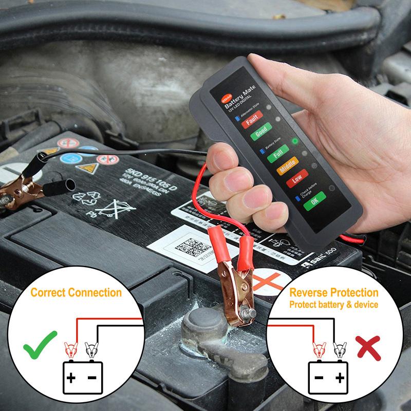 בודק מצבר לרכב מיני 12V בודק אלטרנטור דיגיטלי תצוגה עם 6 נורות LED כלי אבחון רכב מנתח בודק מצבר לרכב