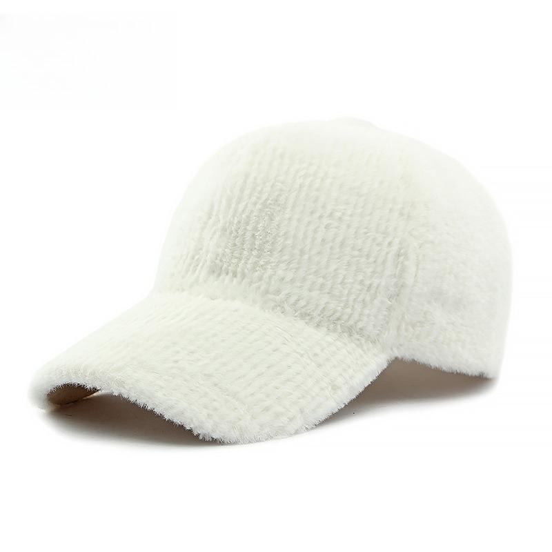 Women's Fluffy Plush Baseball Cap Winter Warm Faux Fur Peaked Hat Cute Solid Color Hard Top Teddy Fleece Cap