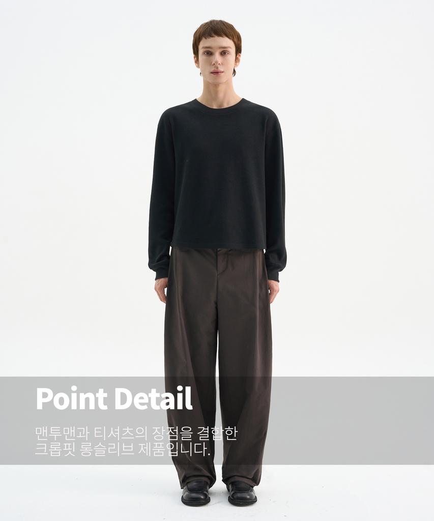 TRIP LE SENS Cover Stitch Crop Waffle Sweatshirt_Black