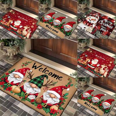 Christmas Holiday Doormat Featuring Santa Claus Elf Snowman Pattern NonSlip Front DoorMat for Living Room Bedroom Entrance Decor
