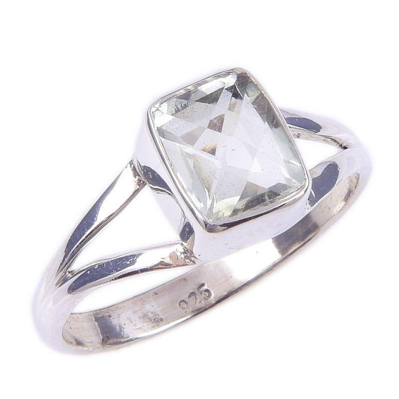 Natural Green Amethyst Gemstone Handmade 925 Solid Sterling Silver Ring S.8 u4j30