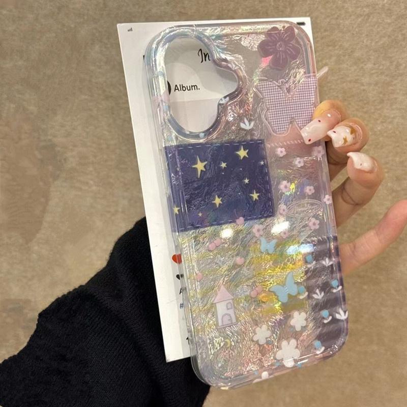 Color Blocked Flower Butterfly Graphic Phone Case for IPhone 16 15 14 13 12 11 X XR Xs SE2 SE 8 7 Plus Pro Max Mini Hard Cover