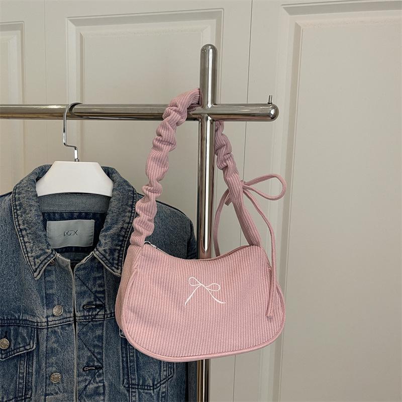 2025 Herbst Damen Trendige Plissierte Tote—Kleine Quadratische Bestickte Schleife Schulter- & Achseltasche