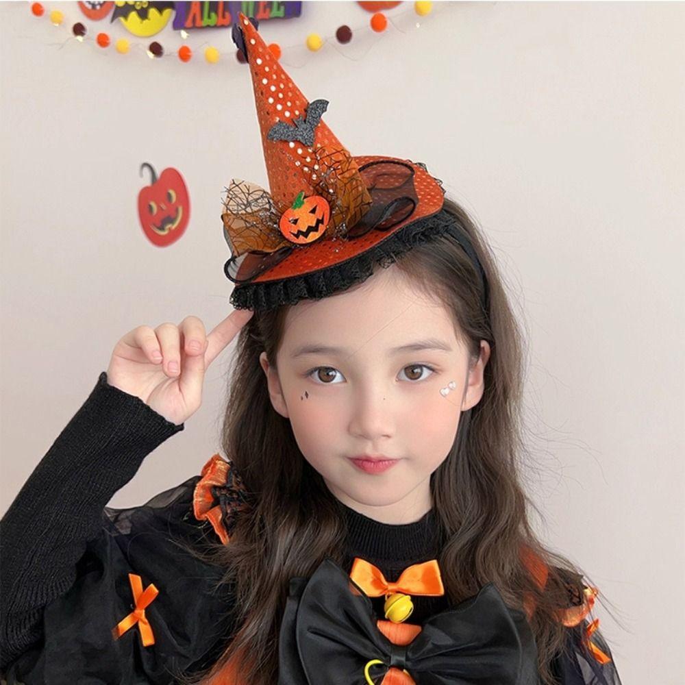 Pumpkin Halloween Witch Hat Headband Spider Cone Hat Hair Hoop Photo Props