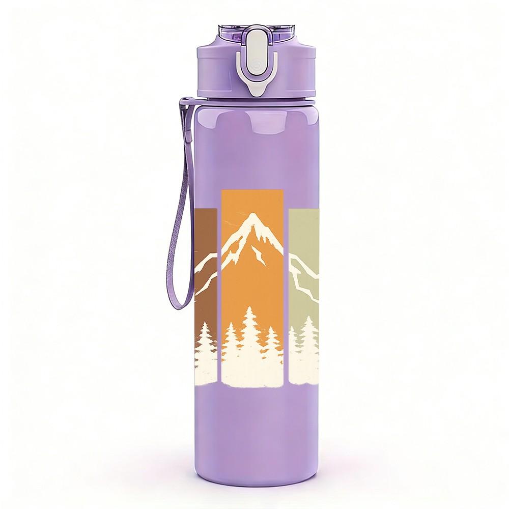 1PC Mountain Forest Minimal Landscape 750ml Color Plastic Sports Water Bottle Leakproof Flip Straw Lid Suitable for Sports Office Home Use