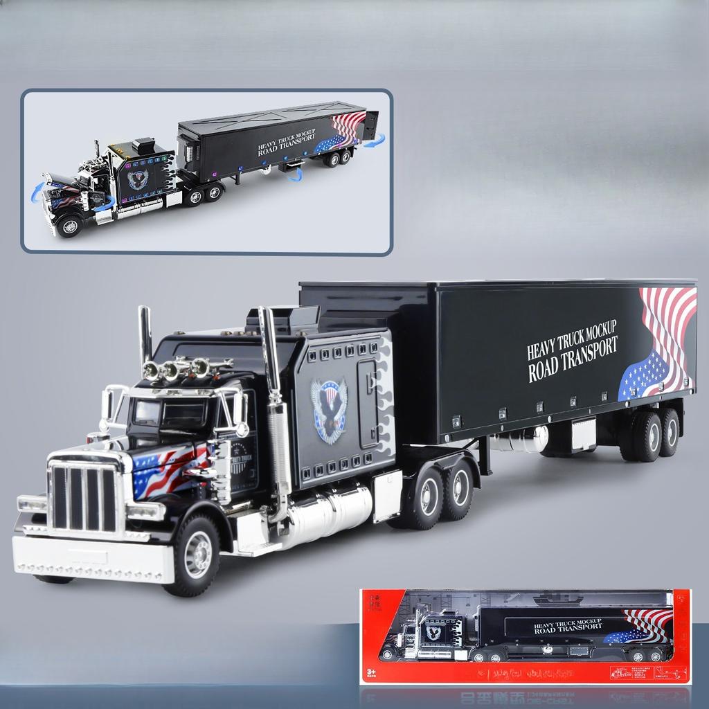 AAZF1 1:24 Amerikanische Schwerlastwagen-Anhänger Sound und Licht Pull-back Auto Kinderspielzeug Simulation Legierung Auto Modell Sammlung Ornament
