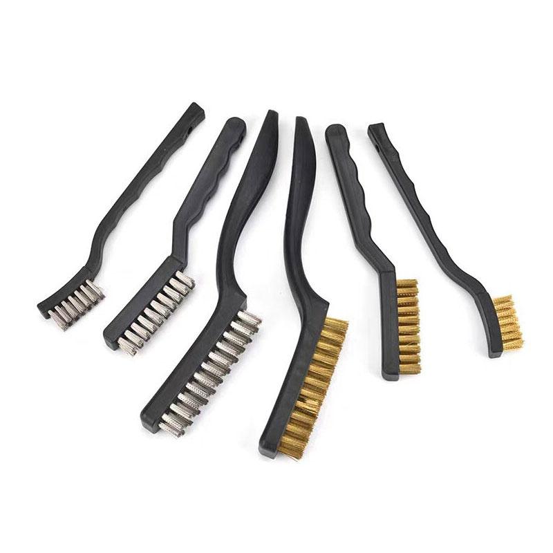 2 Stück Mini-Drahtbürsten für die Automobilreinigung Schweißschlacke und Rost Edelstahl Messing Bürsten-Set Gebogener Griff Kratzbürste