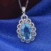 European & American Luxury Sea Blue Topaz Water Drop Pendant Necklace