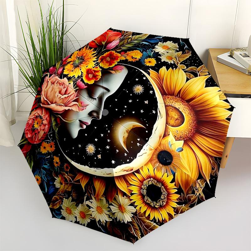 1pc Floral Celestial Harmony Umbrella with Plastic Handle,Vibrant Cartoon Pattern,Multi-functional UmbrellaPT176