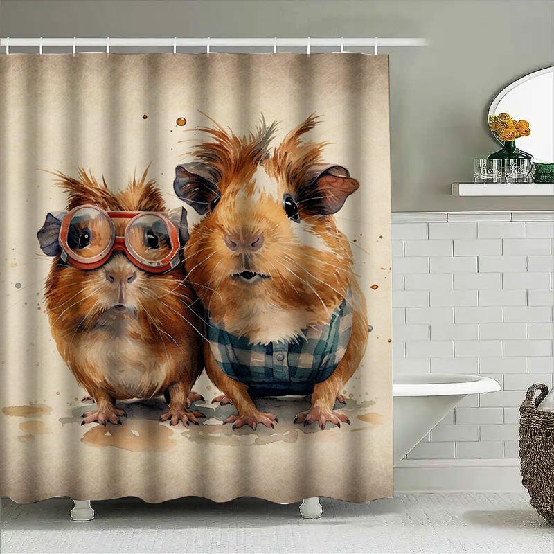 Watercolor Guinea Pigs Shower Curtain Cute Animal Home Decor For Bathroom 72 X 84 Inches Printed Fabric Waterproof Bath Mat Cove