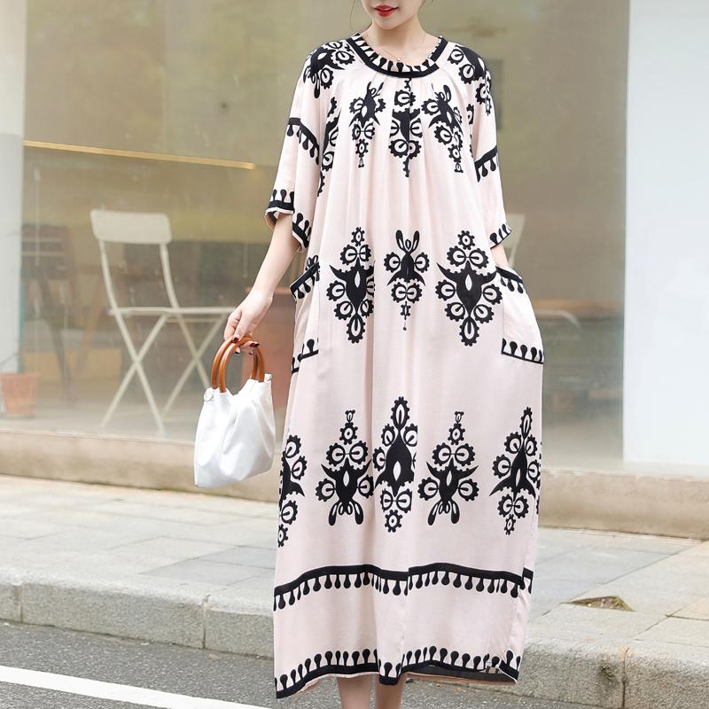 Women's Plus Size Boho Printed Maxi Dress – Oversized Summer Dresses with Pockets