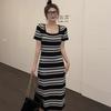 Striped Casual Knitted Dress - Women's Summer 2025, Loose Slimming Mid-Length, Short-Sleeve Lazy Style
