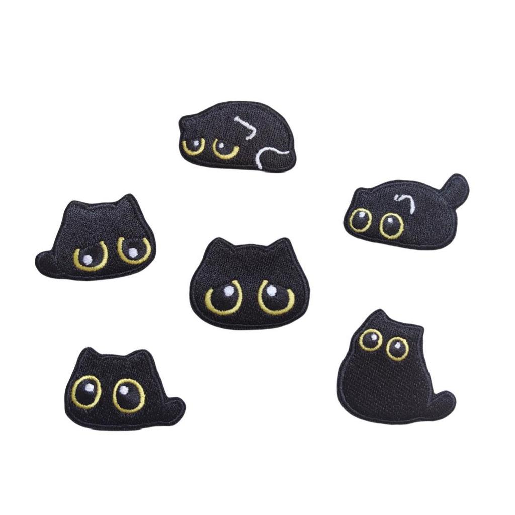 Cartoon Black Cat Embroidery Patch - Iron-On Clothing Repair Accessory