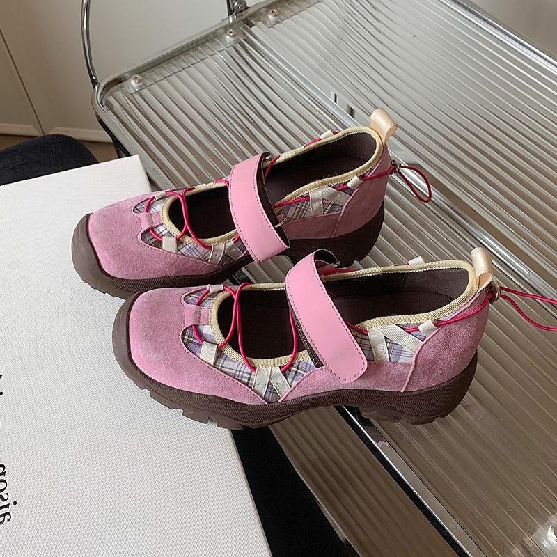 Cowhide Version~ Korean Version of Niche Design Ballet Sneakers Women's 2025 New Velcro 34-42 Shoes