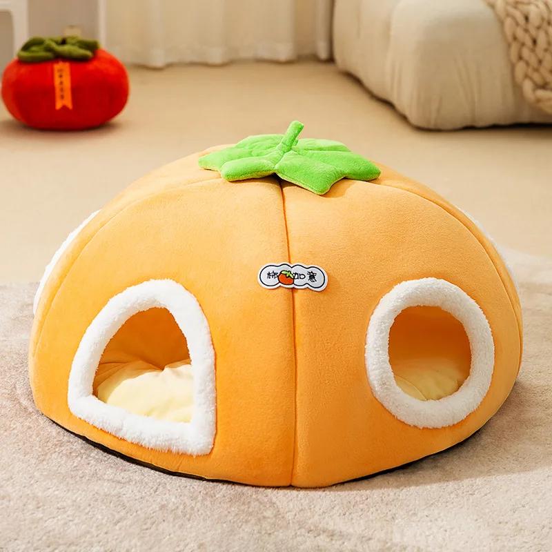 New Cat Nest Persimmon Ruyi Multi-pet Warm Thickened Double Hole Cat Tunnel Rolling Cage Closed Pet Nest
