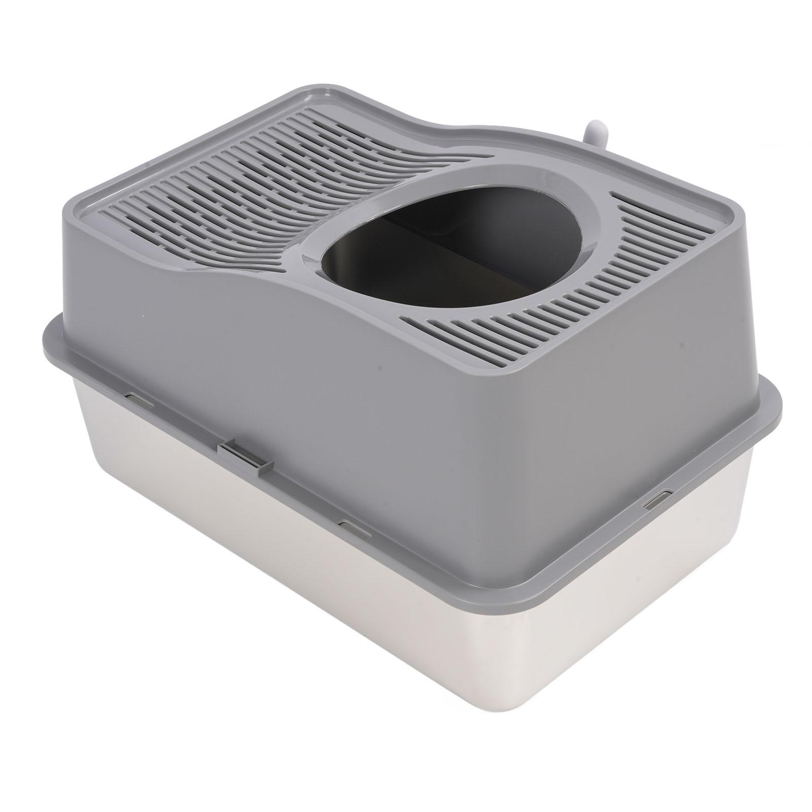 Stainless Steel Litter Box Anti Splashing High Sides Semi Enclosed Extra Large Cat Litter Box for Large Cats