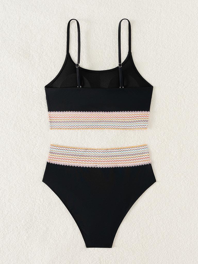 U Neck Webbing High Waist Sexy Two Piece Swimsuit Elegant Women Bikini