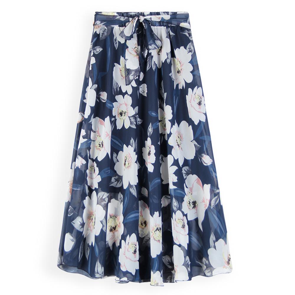 Falda de mujer de primavera y verano para mujer, falda con vuelo grande y estampado floral, falda de corte A, falda de moda que combina con todo