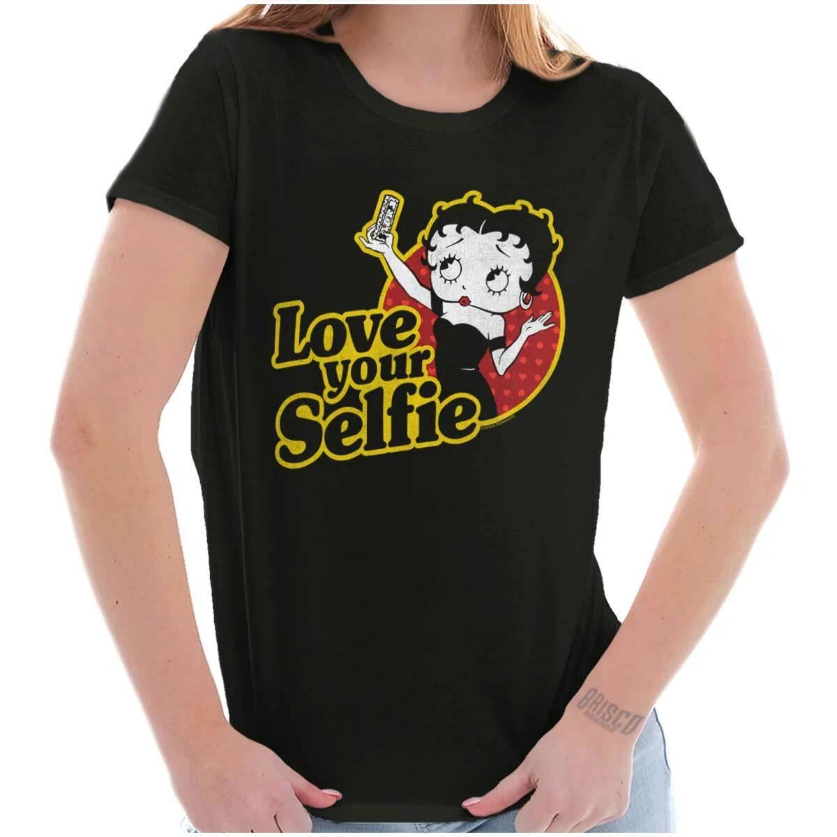 Betty Boop Vintage Cartoon Love Your Selfie Womens Top Junior Graphic Tee L