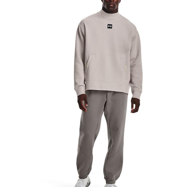 Under Armour Solid Color Logo Print Stand Collar Long Sleeve Sweatshirt Men Tops Gray 1373799-592