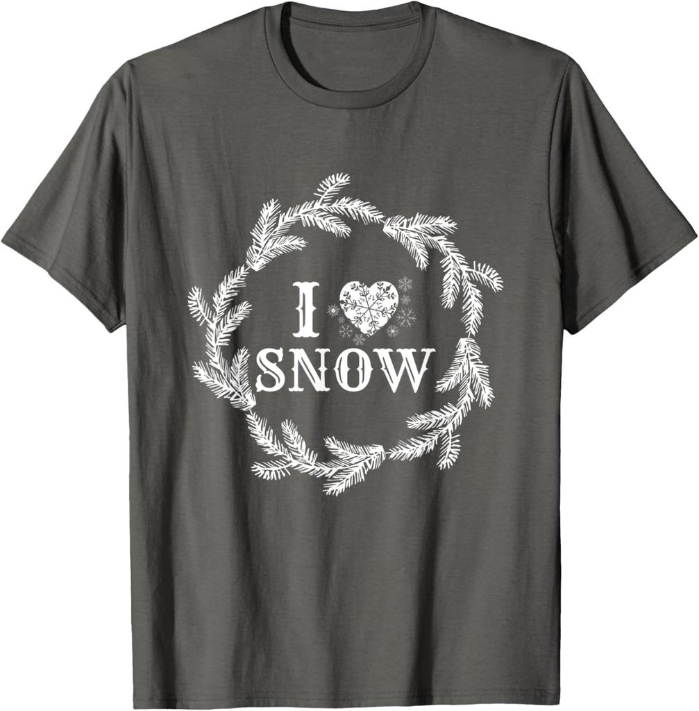 I Love Snow Wreath Winter Snowflake Graphic TShirt Casual Short Sleeve Tee