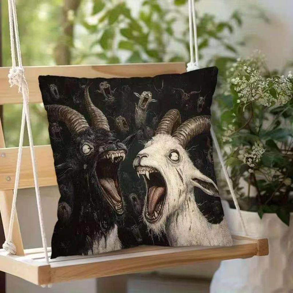 Goat Pillow Cover 45x45cm Scream Goat Hilarious Animal Crazy Face Decorative Short Plush Cushion Cover For Home Couch Sofa