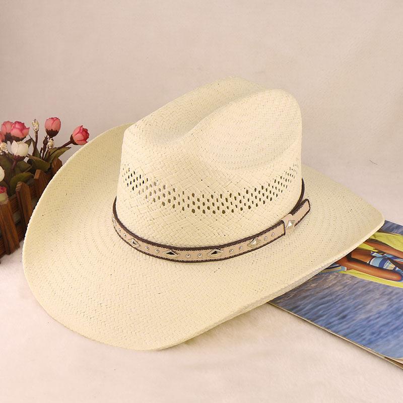 Stiff Five-Point Papyrus Knight Hat Western Panama Cowboy Hat Spring Summer Men'S Sun Hat