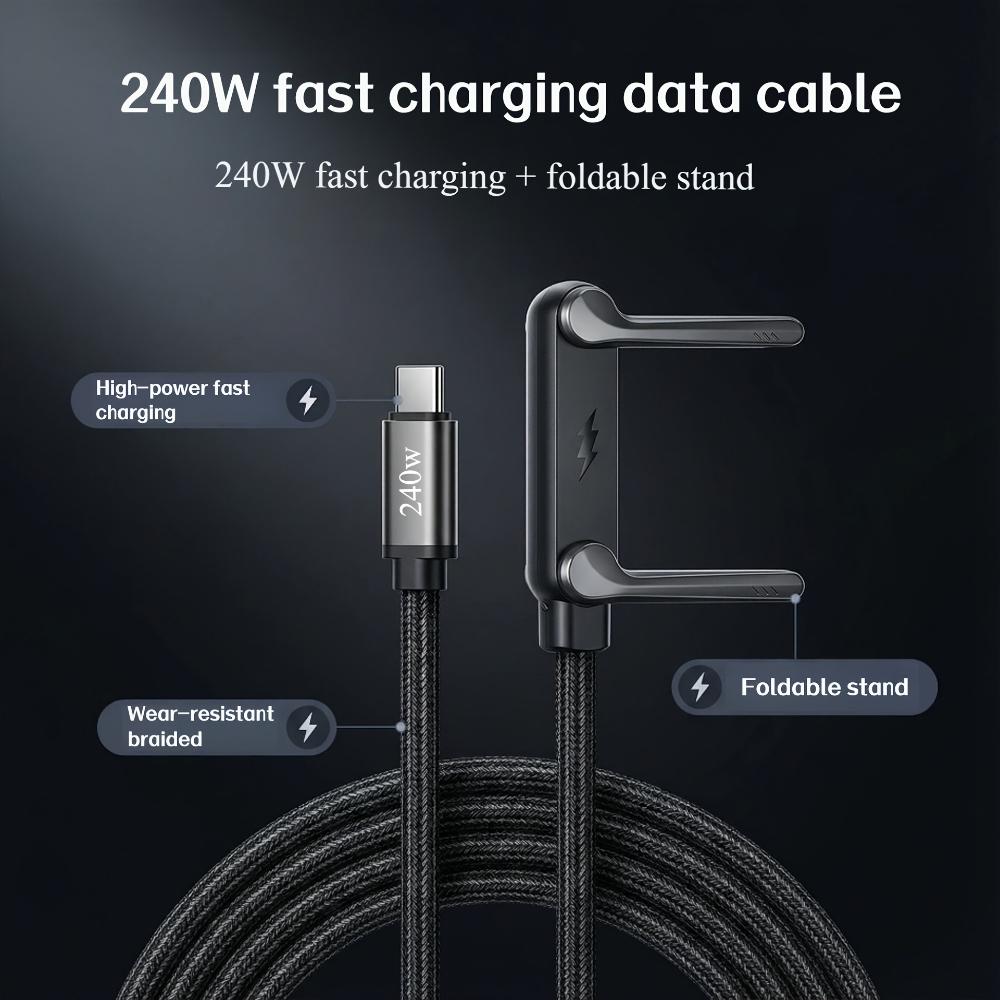 Hot Selling 240W USB C Fast Charging Cable Nylon Braid Shielding Data Cable with Stand