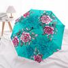 1pc Floral Pattern with Pink Roses on Teal Background Umbrella with Plastic Handle,Compact & Stylish,Suitable for All Seasons ptys26007